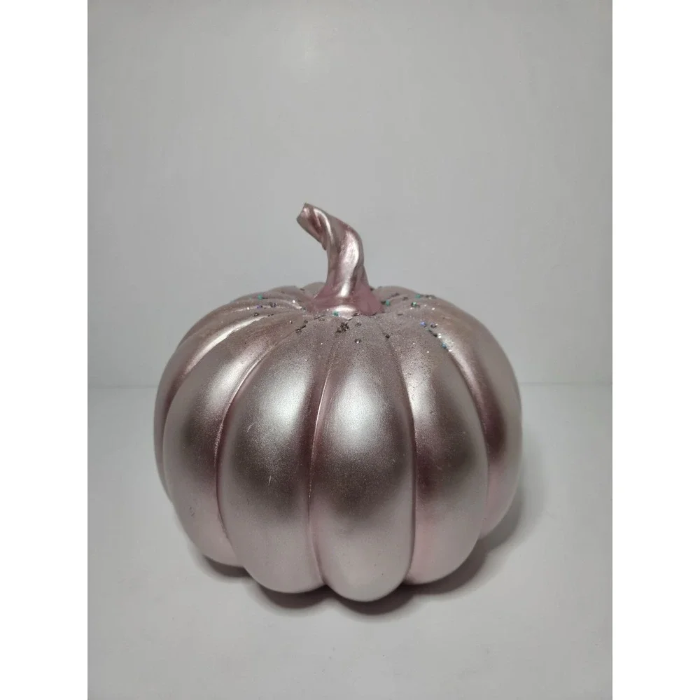 Pink Iridescent Art Glass Pumpkin Twisted Stem Fall Thanksgiving Decor 7in